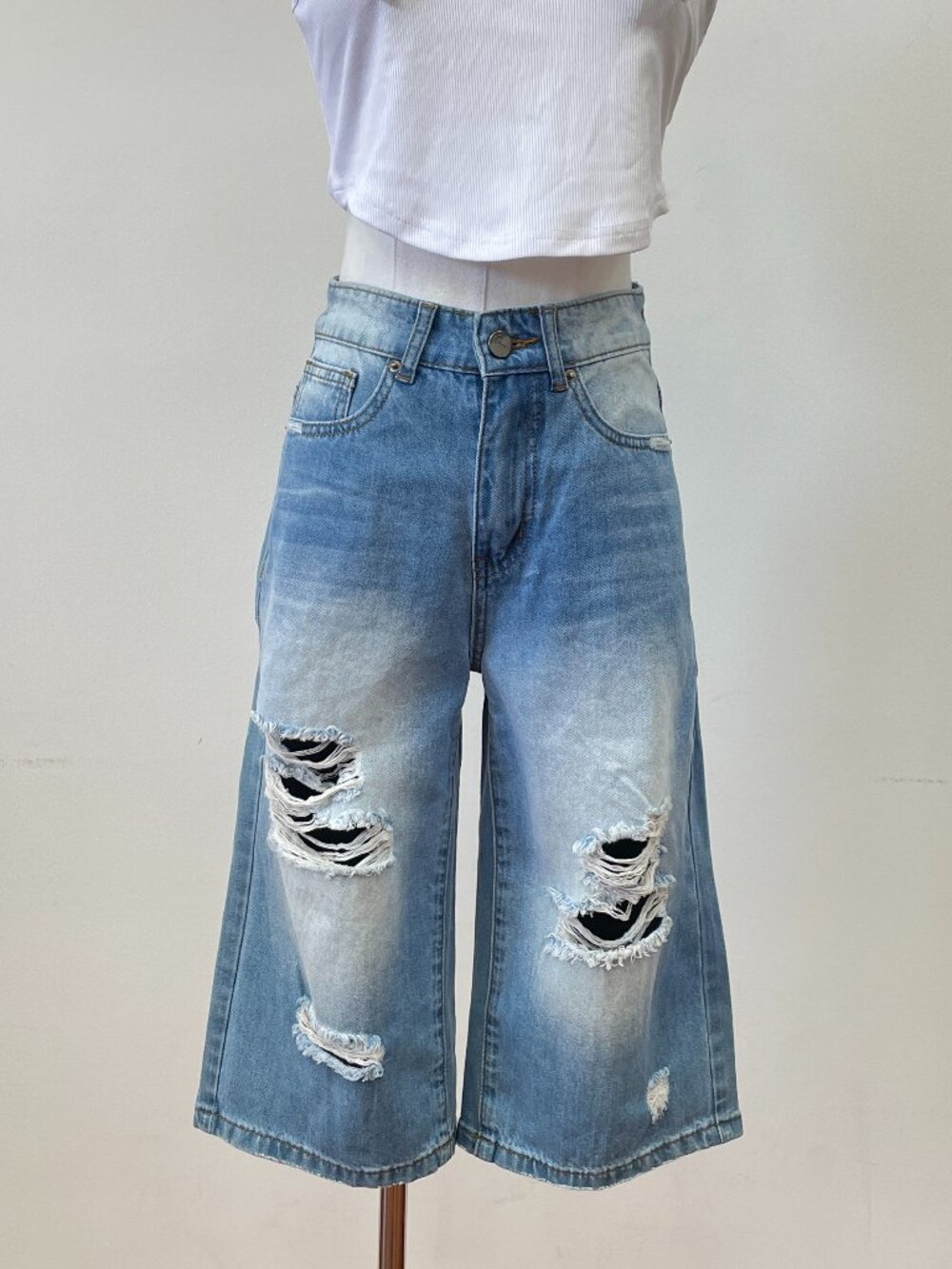 Women's Denim Distressed Jorts Jean Shorts